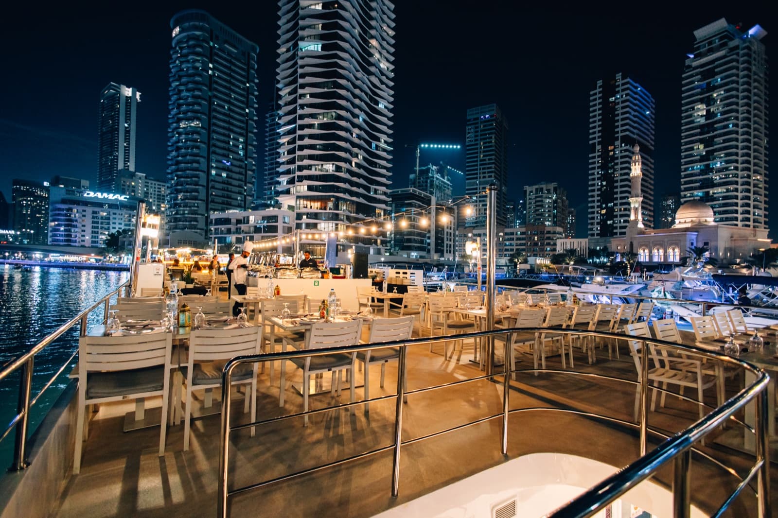Upper deck panoramic seating with city skyline views